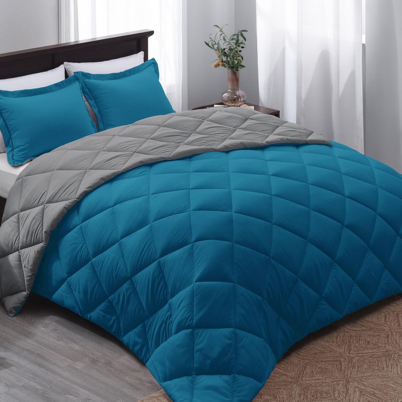 Basic Beyond King Size Comforter Set - Blue Comforter Set King, Reversible King Bed Comforter Set for All Seasons, Algiers Blue/Charcoal - Image 1